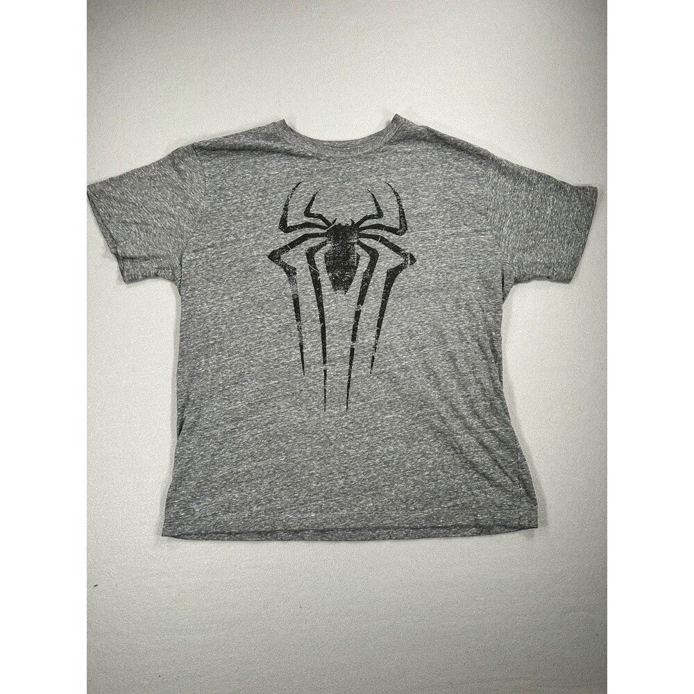 Boys Large Spider-Man Logo T-Shirt Gray Marvel Graphic Tee Youth L Short Sleeve